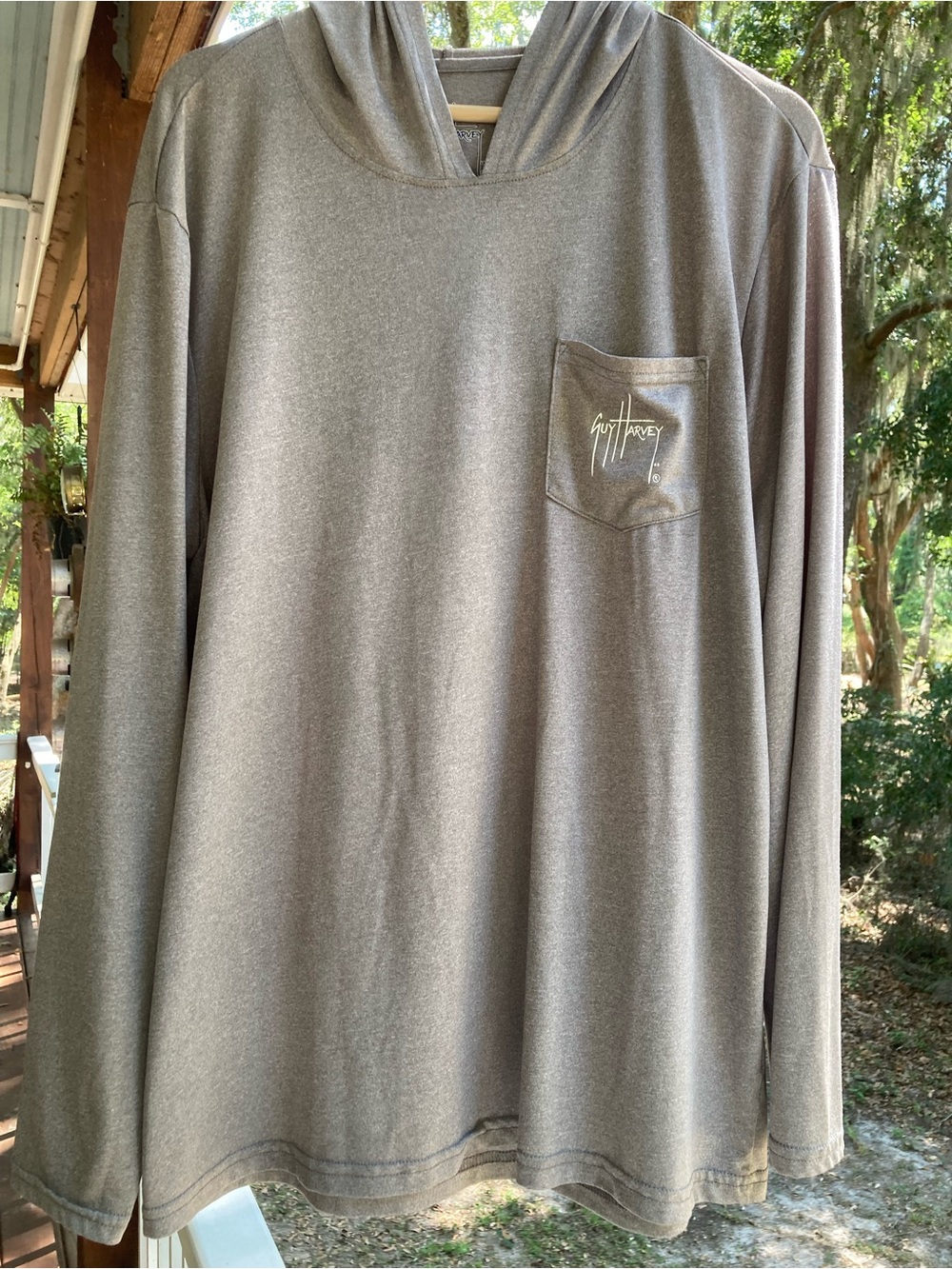 Guy Harvey Gray Performance Hoodie With “Original” Logo And Sailfish View 3